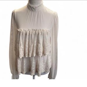 Francesca's Collections Cream Ruffle baby doll style Lace and mesh Blouse